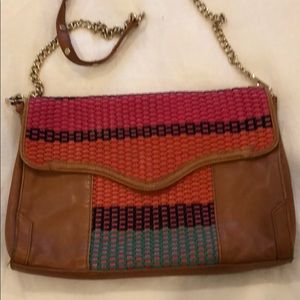 Multi colored woven leather handbag